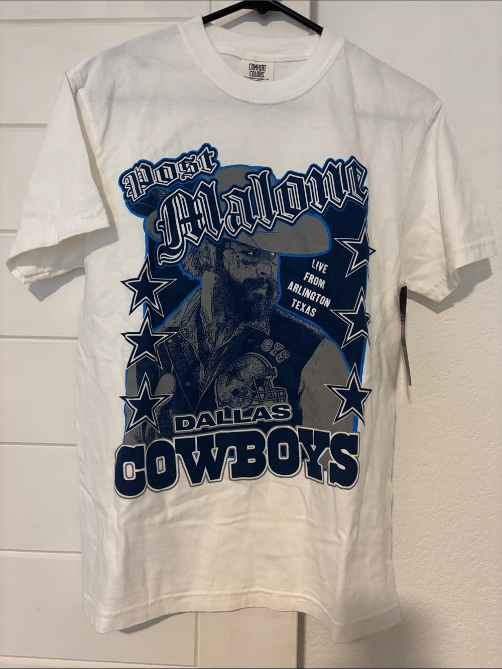 Comfort Colors White Tee with Navy & Blue Dallas Cowboys Post Malone Graphic